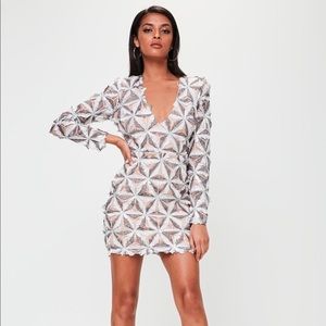 White Diamond Fringed Sequin Bodycon Dress